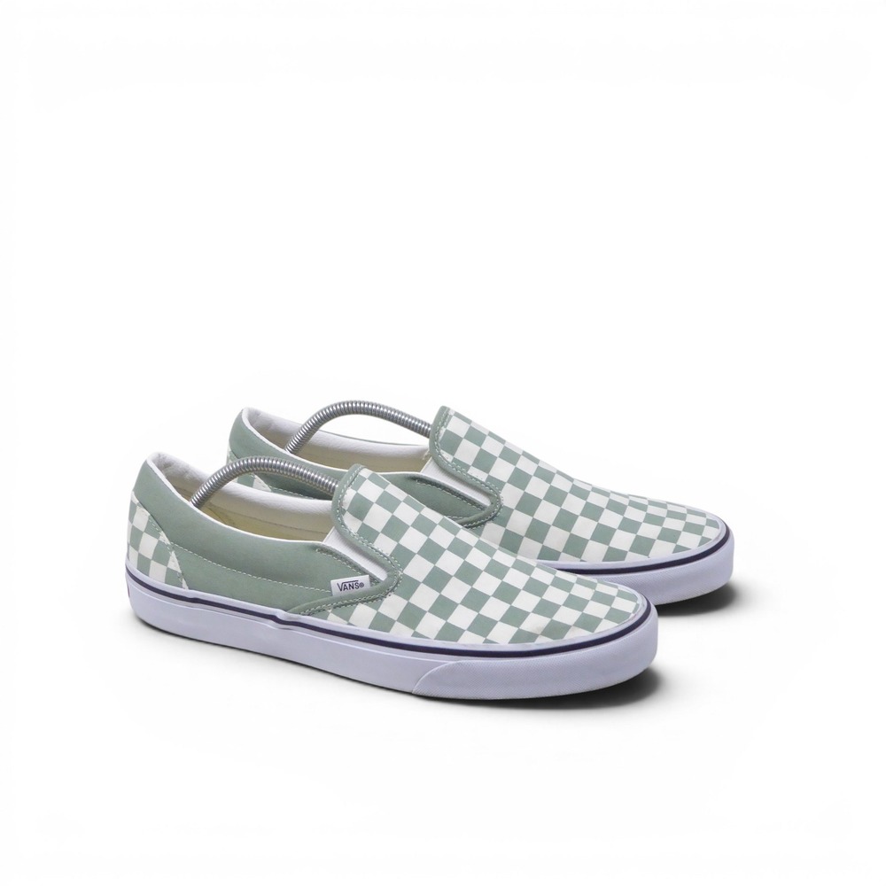 Vans Mens Slip On Shoes sneakers Green Checkerboard Canvas Size 11.5
